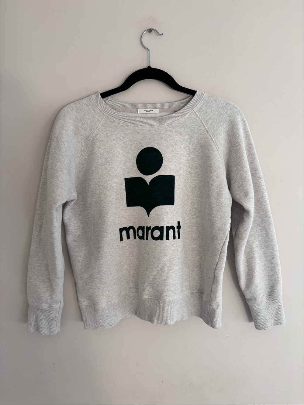 Isabel Marant Light Gray Crewneck Sweatshirt with Black Logo